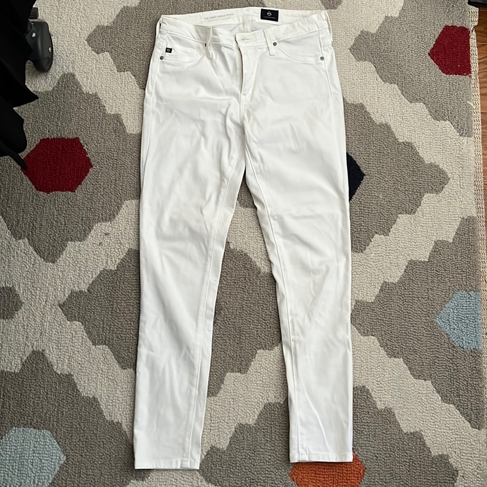 AG x Anthropologie The Abbey Sateen Mid-Rise Skinny Ankle Jeans